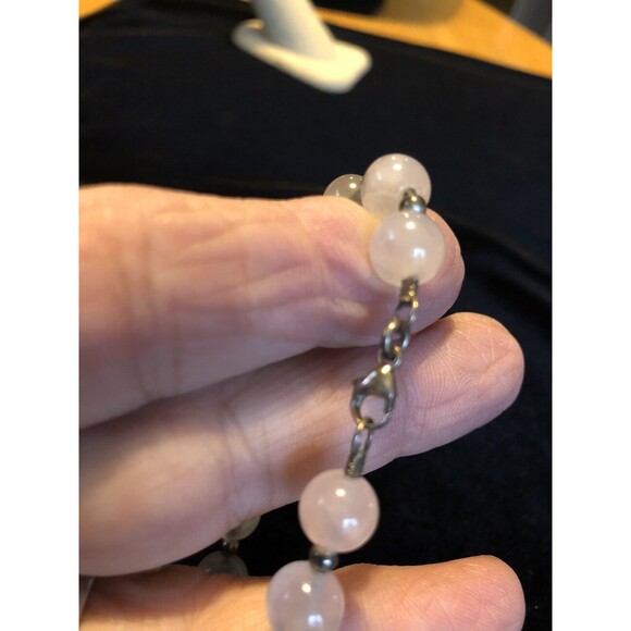 Beautiful Rose Quartz 925 Bracelet 8”with Silver Spacer Beads Artisan - Picture 3 of 6